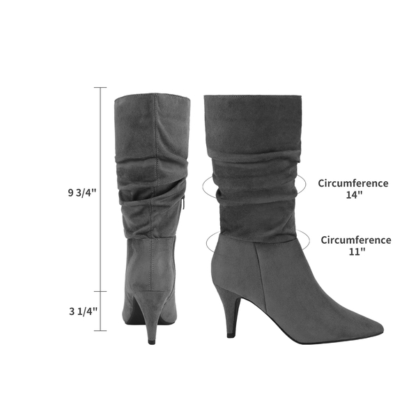 Mid-Calf Pointed Toe High Heel Boots - LIGHT GREY SUEDE - 4